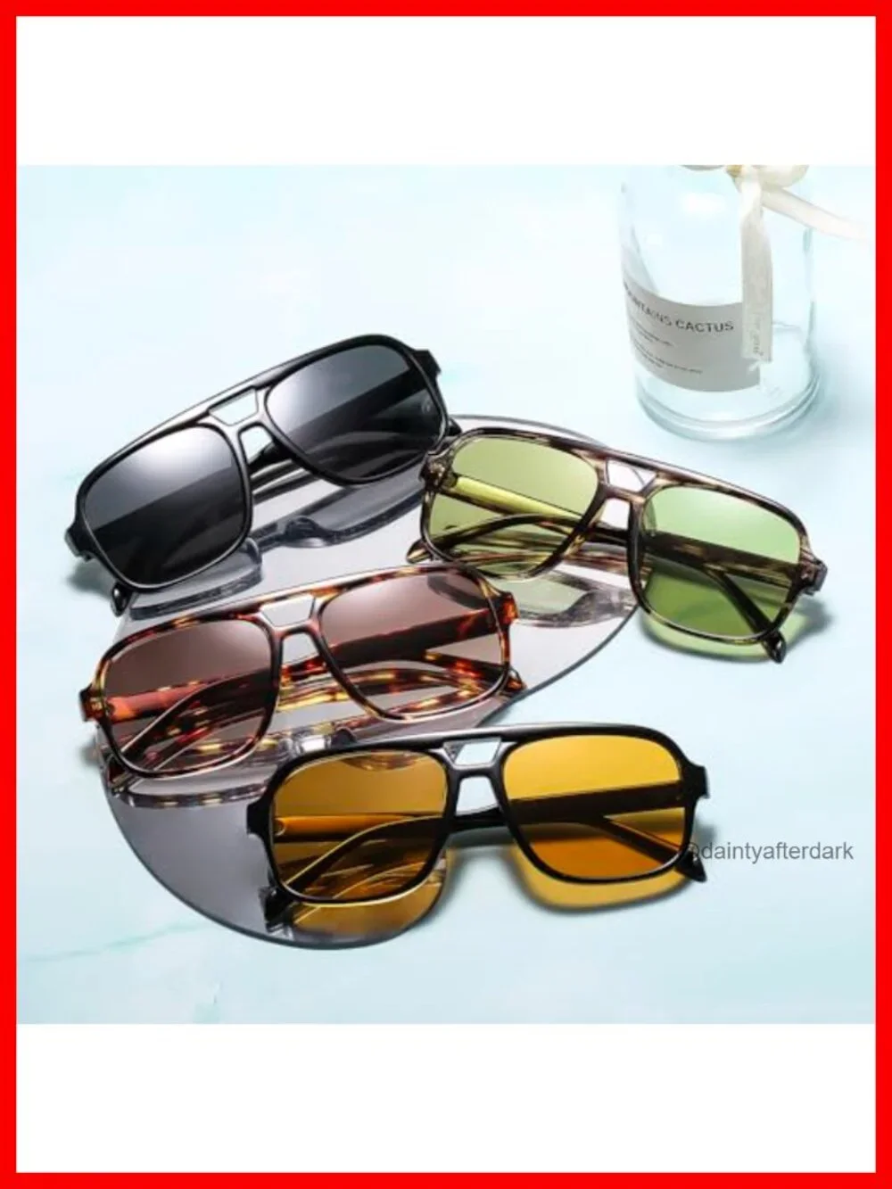 4 Pairs Retro Square Aviator Sunglasses Oversized Vintage Shades